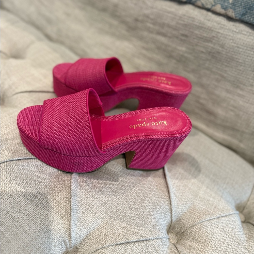 kate spade Fuchsia Textured Block Heel Slide Sandals - Picture 2 of 6